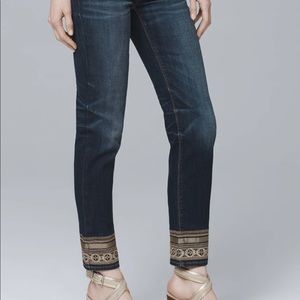 EMBELLISHED-HEM STRAIGHT CROP JEANS